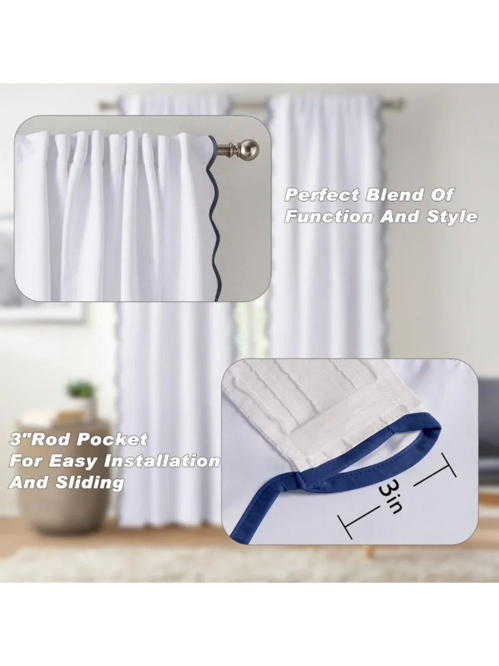 Light Filtering Scallop Edge Curtains, 52